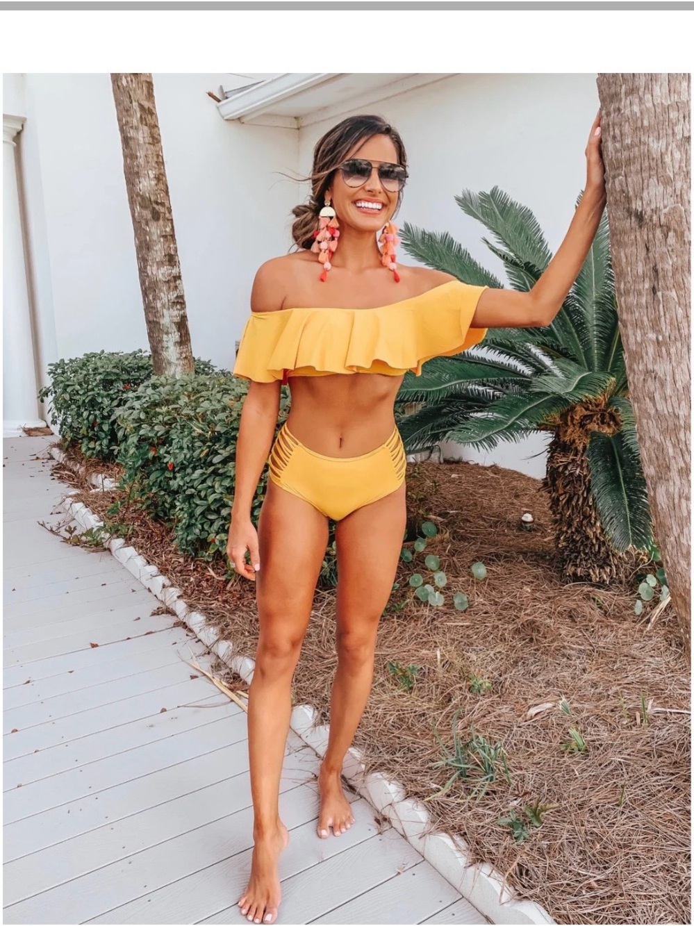 Off-Shoulder Ruffle Bikini Set in Yellow